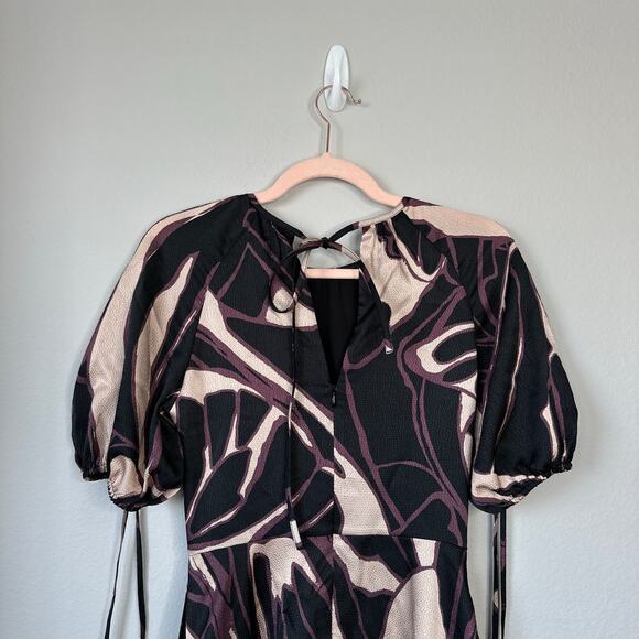 TED BAKER Gilliaa Abstract Print Mini Fit & Flare Dress Puff Sleeves Size 0 US 2 - Picture 10 of 10